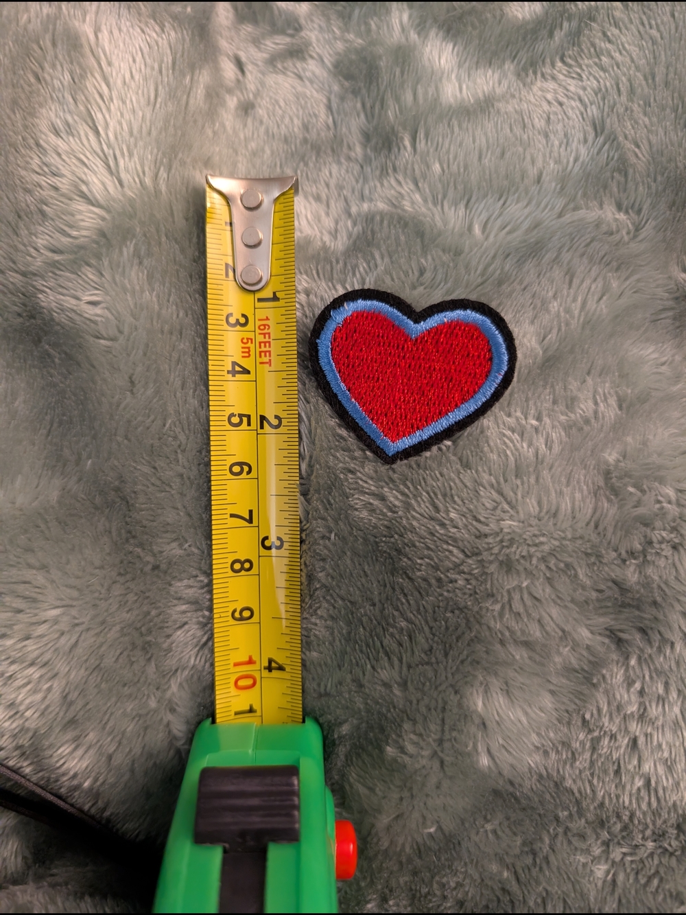 Red Heart Embroidered Iron On Patch with Blue Outline